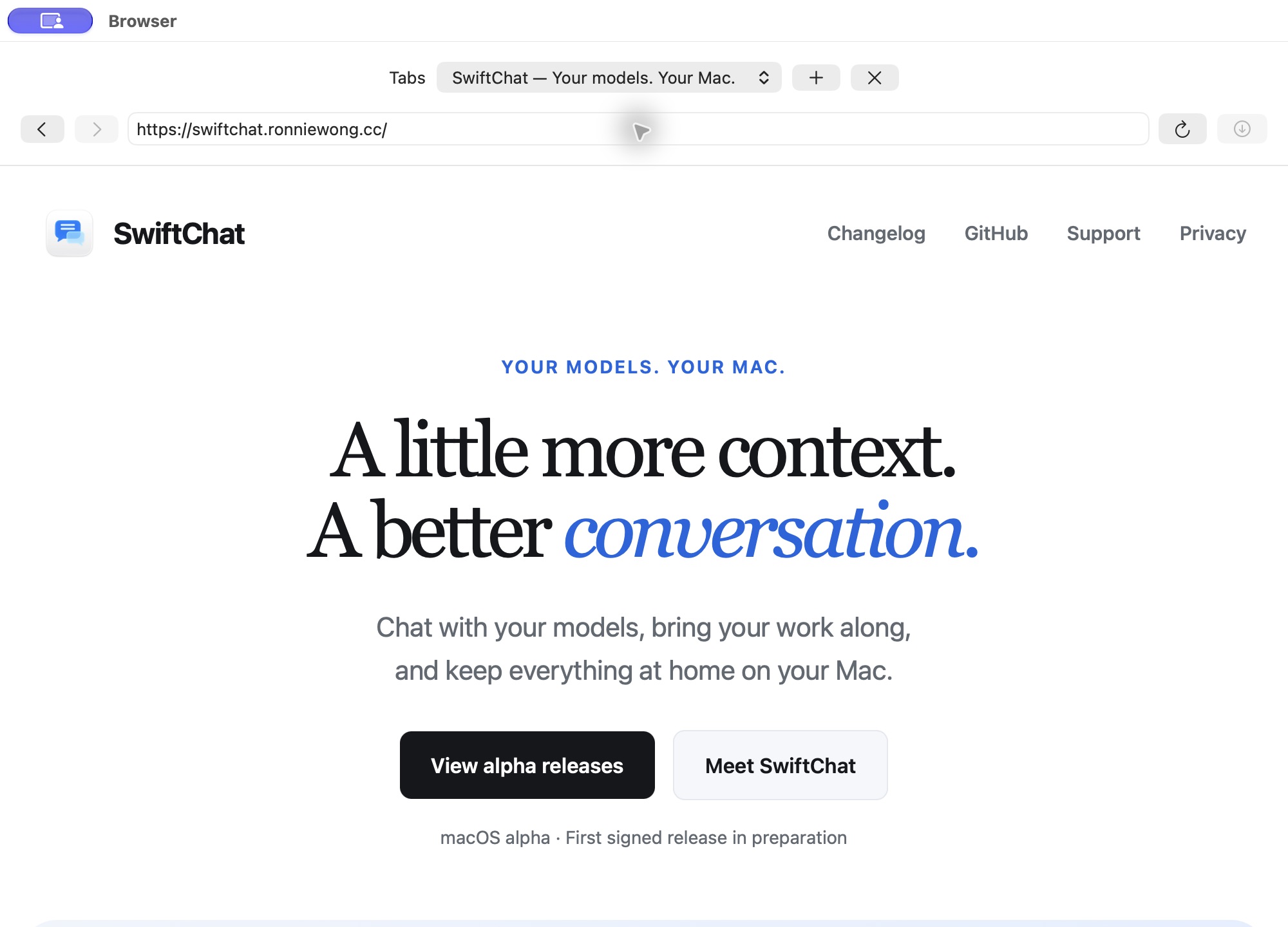 SwiftChat’s separate native browser window